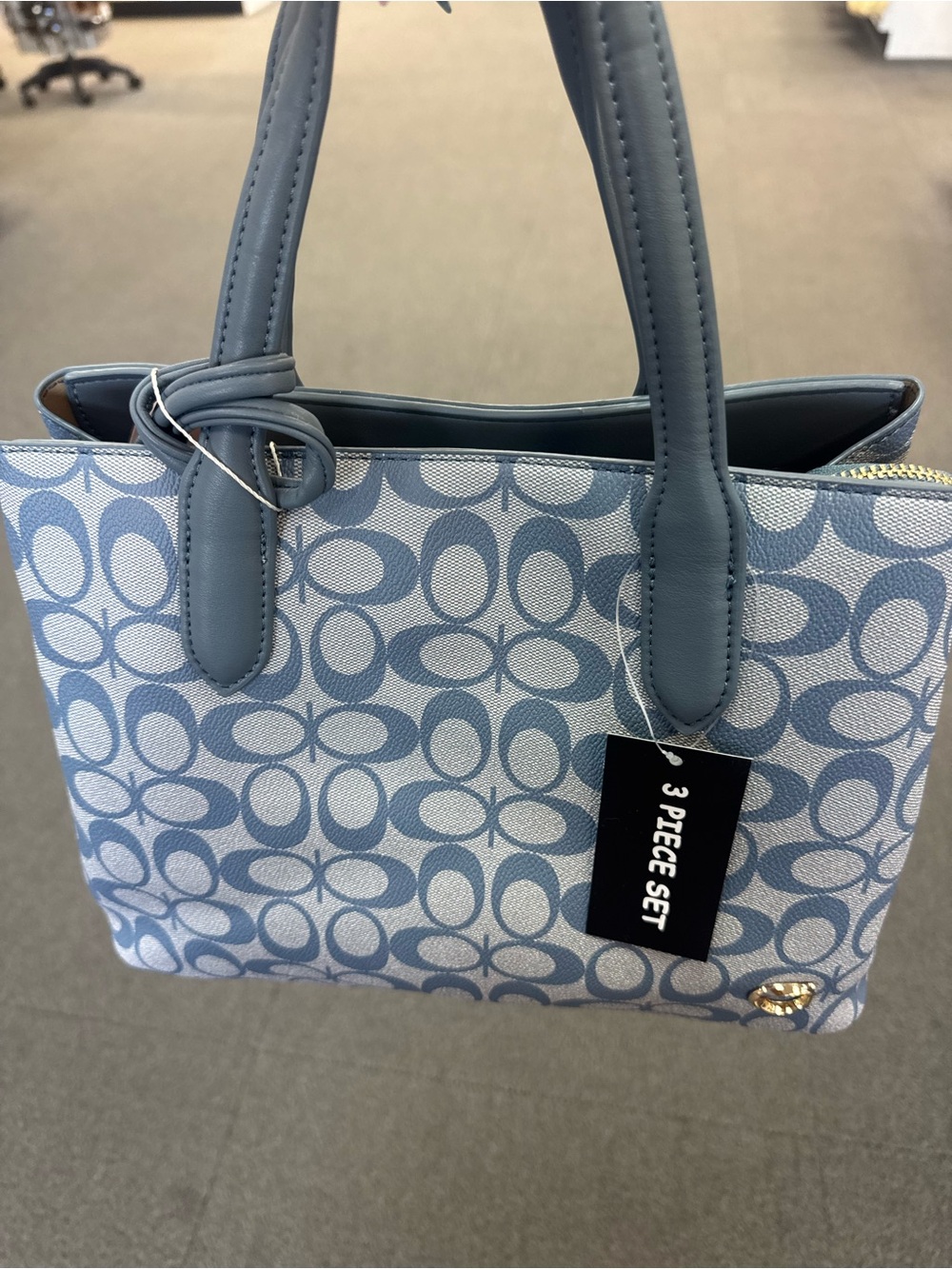 Light Blue Signature Canvas Top-Handle Tote - Picture 2 of 2